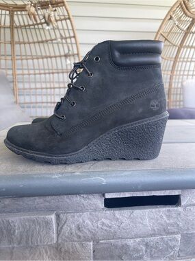 Timberland Black Nubuck Wedge Lace-Up Boots